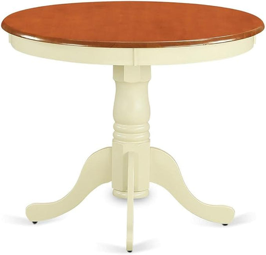 East West Furniture ANWE3-BMK-W 3 Piece Dining Room Table Set Contains a Round Kitchen Table with Pedestal and 2 Dining Chairs, 36x36 Inch, Buttermilk & Cherry