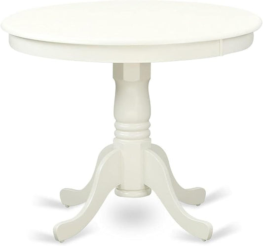 East West Furniture ANWE3-LWH-W 3 Piece Kitchen Table Set for Small Spaces Contains a Round Dining Room Table with Pedestal and 2 Dining Chairs, 36x36 Inch, Linen White