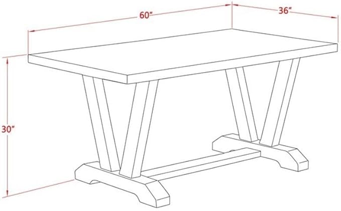 East West Furniture VT696 V-Style Modern Kitchen Table - a Rectangle Dining Table Top with Stylish Legs, 36x60 Inch, Multi-Color