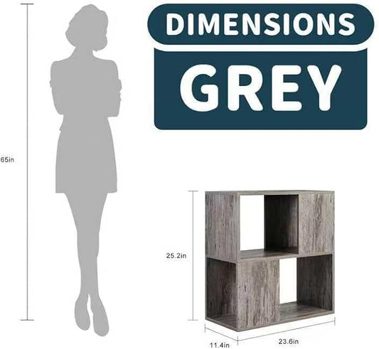 GHC 2 Tier Bookshelf, Wood Decorative Storage Shelving, Modern Freestanding Display Shelves, Tall Book Shelf Unit for Living Room, Bedroom, Office-Gray