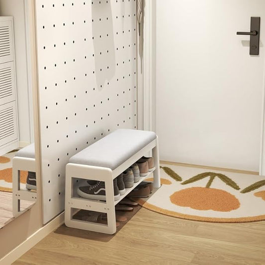 Shoe Rack Bench with Cushion,2 Tiers Shoe Bench with Flip-Top Storage,Wood Shoe Rack for Entryway,Hallway(White,31.5")
