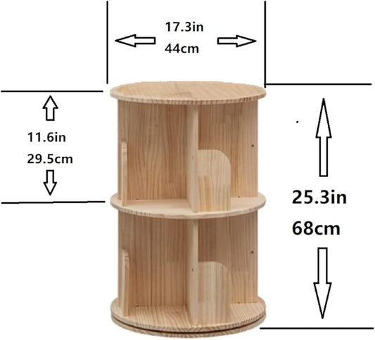 Heehee Wooden Rotating Bookshelf 360 Display Floor Standing Bookcase Storage Rack for Kids&Adults Multi-Functional Bookshelf Organizer (2-Tier)