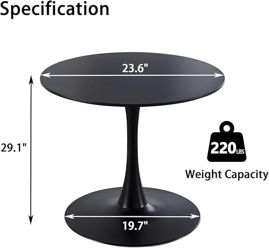 Black Round Dining Table, 24 Inches Tulip Round Kitchen Table, Mid-Century Leisure Table for Small Places, Dining Room, Living Room, Cafe
