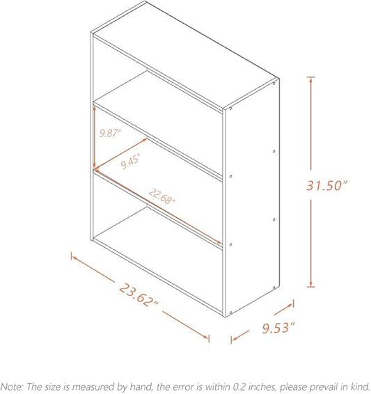 Basic Open Shelf Bookcase - 3-Tier Wooden Cube Storage Shelves Split Bookshelf, White