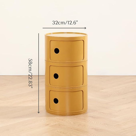 COZYMATIC 3 Tier Round Nightstand with Storage, Modern Style Side Table, Small Cupboard Cabinet with 3 Drawers for Living Room, Bedroom, Bathroom, Narrow Space, Yellow, Pink (Yellow)