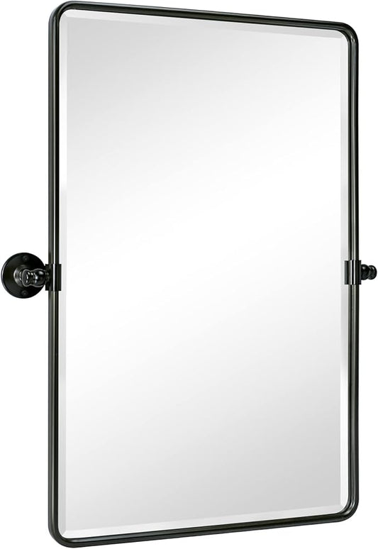 20x30'' Pivot Rectangle Bathroom Mirror Oil Rubbed Bronze Metal Framed Tilting Beveled Vanity Mirrors for Wall