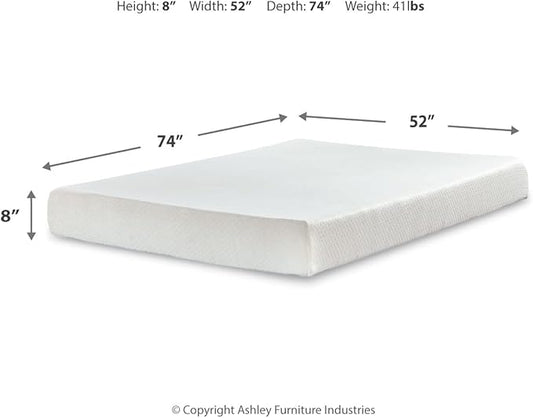 Signature Design by Ashley Full Size Chime 8 Inch Medium Firm Gel Memory Foam Mattress with Green Tea & Charcoal Extract, Fiberglass Free, Mattress In A Box