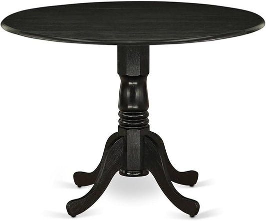 East West Furniture DMVA5-BLK-W 5 Piece Dinette Set for 4 Includes a Round Dining Room Table with Dropleaf and 4 Dining Chairs, 42x42 Inch, Black