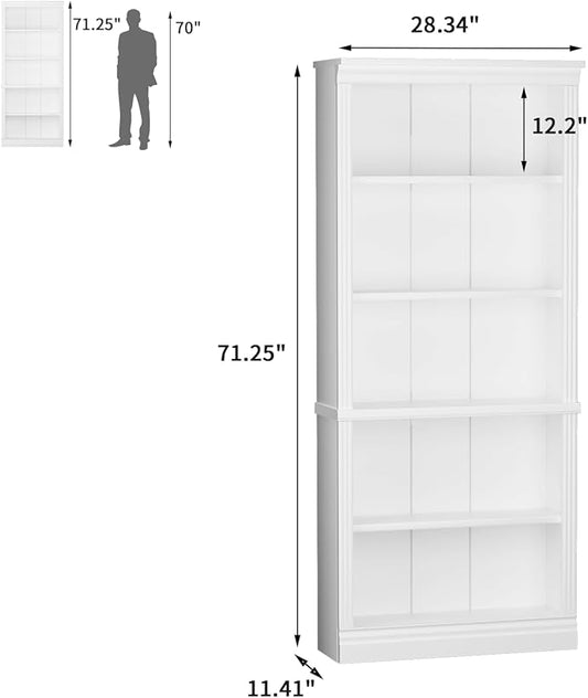 VICTONE 5-Shelf Bookcase, Wooden Standing Rack Book Storage Shelves Furniture Selection for Living Room, Bedroom, Home Office (White)