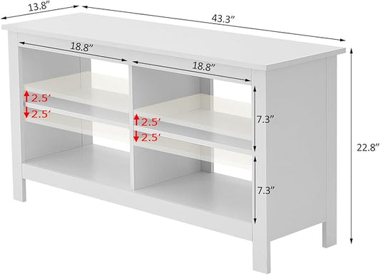 43 Inches TV Stand,Mid Century Modern Entertainment Center with 4 Open Shelves Farmhouse TV Media Console Table for Living Room,Bedroom,Television Stand up to 50 Inches(White)