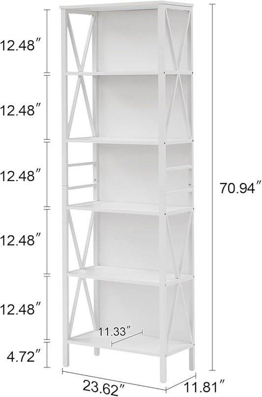 HOMISSUE Tall Bookshelf, 6-Tier Book Shelf, Rustic Wood Metal Bookshelves and Bookcases, Freestanding and Industrial Open Bookcase for Home Office, Living Room and Bedroom, Vintage, White