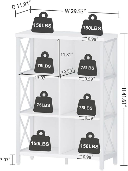 FATORRI 6 Cube Storage Organizer Shelf, Wood and Metal Cubby Bookshelf, Modern Cube Book Shelf (White Oak)