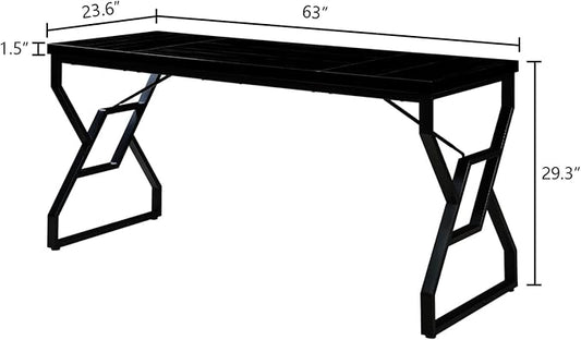 HOMISSUE 63-inch Executive Desk, Large Home Office Desk with Engineered Wood Tabletop and Metal Frame, Rustic Workstation Desks with Sturdy Structure, Long Computer Desks for Home Office, Writing