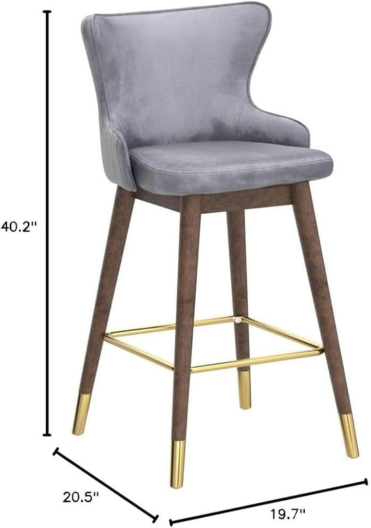 Roundhill Furniture Leland Fabric Upholstered Wingback Bar Stools, Set of 2, Gray