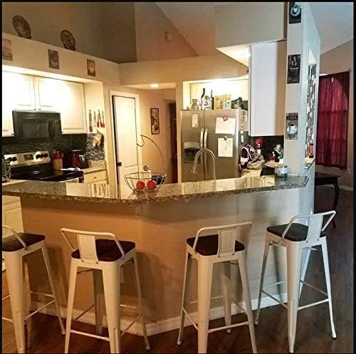 Yongchuang 26 inch Bar Stools Set of 4 Kitchen Counter Height Chairs with Wood Seat Industrial Low Back Metal Barstools Cream White