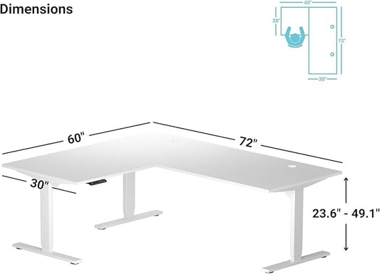 Progressive Desk Stand Up Height Adjustable Electric Standing Desk - L Shaped 60" x 72" Corner Computer Rising Workstation Table - Black Frame, Gray Oak Top