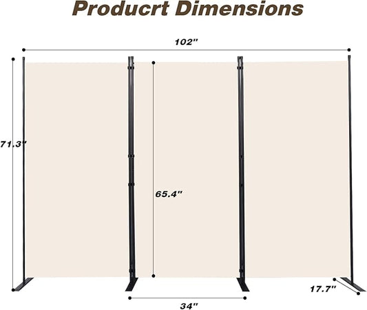 Room Divider, 3 Panel Folding Privacy Screens with Wider Support Feet, 6 Ft Portable Room Partition for Room Separator, 102" W X 71" H, Beige