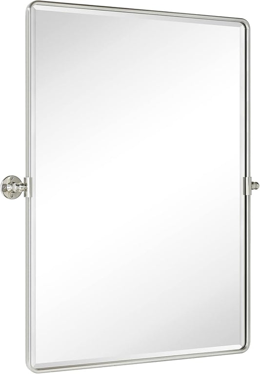 TEHOME 30x40'' Brushed Nickel Pivot Bathroom Mirror Tilt Vanity Mirror 40x30'' Brushed Silver Metal Framed Rectangular Tilting Beveled Vanity Mirrors for Wall, Vertical