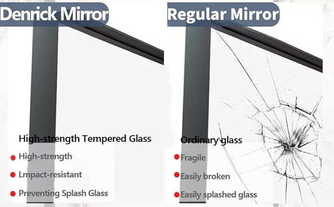 DENRICK Black Framed Mirror for Bathroom 48 x 30 Inch Matte Black Bathroom Mirrors, Mirror, Metal Farmhouse Mirrors (Horizontal/Vertical)