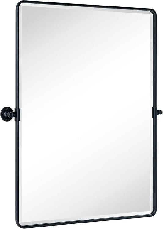 TEHOME 30x40 Pivot Mirror Matt Black Tilt Bathroom Vanity Mirror Large Black Metal Framed Rectangle Tilting Beveled Vanity Mirrors for Wall, Vertical Hanging