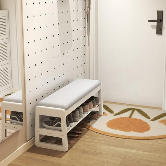 Shoe Rack Bench with Cushion,2 Tiers Shoe Bench with Flip-Top Storage,Wood Shoe Rack for Entryway,Hallway(White,39.3")