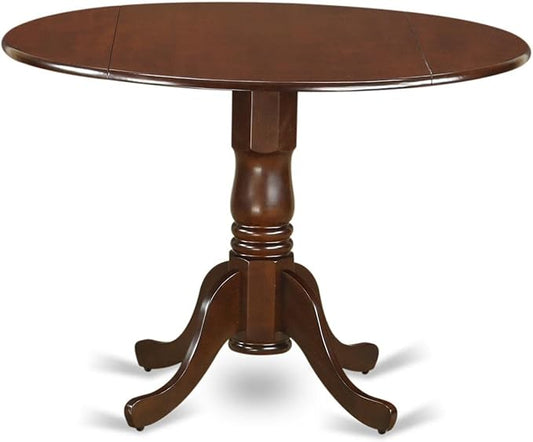 East West Furniture DLGA3-MAH-32 3 Piece Modern Dining Table Set Contains a Round Wooden Table with Dropleaf and 2 Light Beige Linen Fabric Parsons Dining Chairs, 42x42 Inch, Mahogany