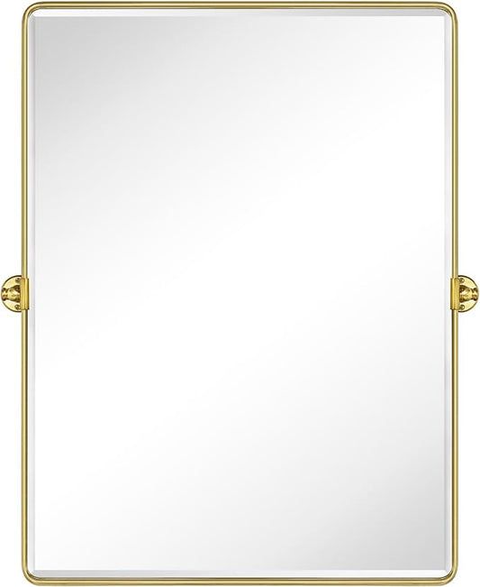 TEHOME 30x40'' Brushed Gold Pivoting Bathroom Vanity Mirror 40x30'' Brushed Brass Metal Framed Rectangle Tilting Beveled Vanity Mirrors for Wall