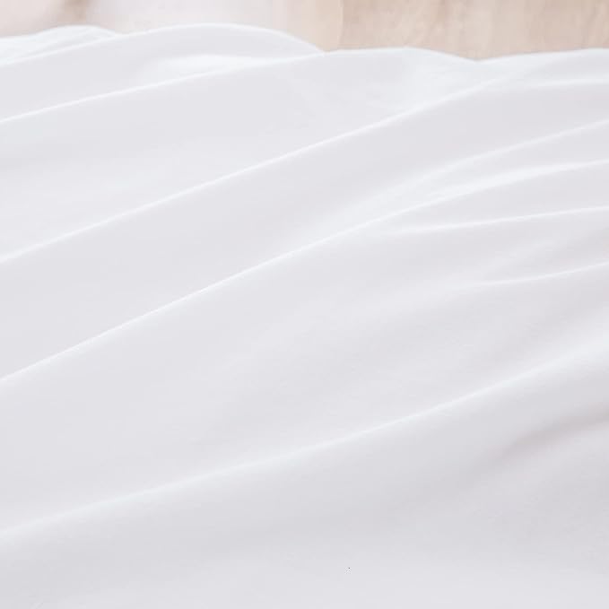 BESTOUCH Duvet Cover Set 100% Washed Cotton Linen Feel Super Soft Comfortable Chic Lightweight 3 PCs Home Bedding Set Solid Bright White Oversized Queen