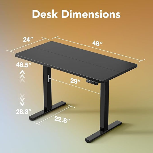 HUANUO 48" Electric Standing Desk Adjustable Height, 4 Memory Height Settings, Sit Stand Up Desk for Home Office & Computer Workstation, Black