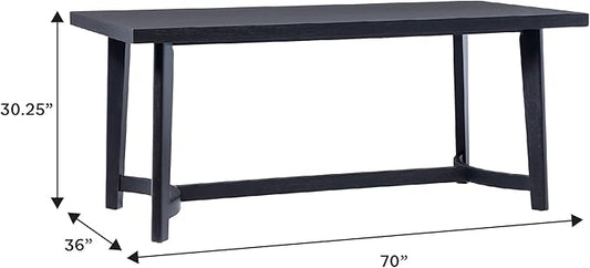Walker Edison Modern Farmhouse Rustic Solid Oak Wood Rectanglular Dining Table for 6 - Black Oak