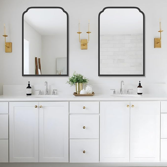 20X30 Inch Black Metal Framed Bathroom Mirror for Wall, Matte Black Bathroom Vanity Mirror, Rectangular Rounded Decor Mirror Anti-Rust, Tempered Glass (Black 20" x 30")