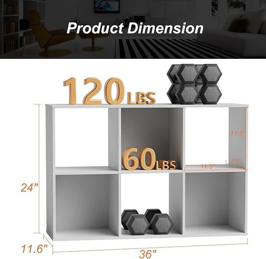 Sweetcrispy 6 Cube Storage Organizer - Open Cube Bookshelf with 3 Removable Back Panels, Display Storage Bookcase for Living Room, Bedroom, Entrance Hall, Home Office,36" L×11.6" W×24" H, White