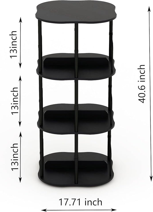 3-Tier Rotating Bookshelf, 360 ° Display Stackable Spinning Bookshelf Tower, Narrow Space Saving Tall Floor Standing Swivel Bookcase Corner Organizer for Bedroom, Living Room, Black