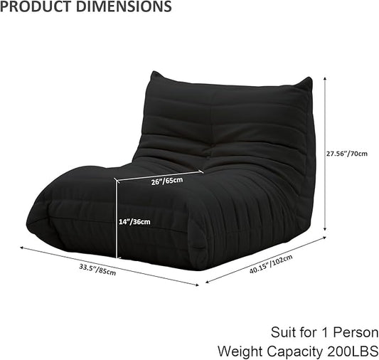 Luxury Sofa Couch Chair, Lazy Floor Seating, Fireside Bean Bag Chair, Ergonomic Tatami Sofa Lounger for Living Room, Bedroom, Office, Single Seat, Black