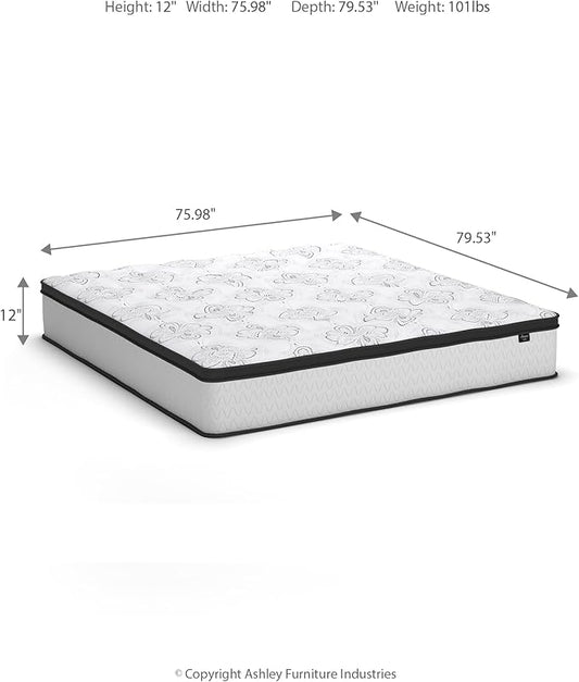 Signature Design by Ashley King Size Chime 12 Inch Medium Firm Hybrid Mattress with Cooling Gel Memory Foam for Pressure Relief, Fiberglass Free, Mattress In A Box