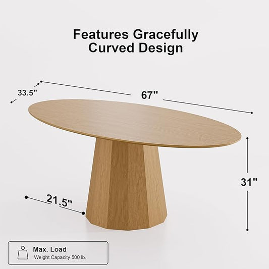 Casaphoria 67" Oval Dining Table, Modern Wood Kitchen Table with Cone Shaped Strip Polygonal Base for Living Room & Dining Room, Easy Assembly Farmhouse Furniture for 4-6, Oak