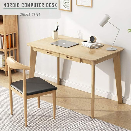 IOTXY Solid Wood Writing Desk - Home Office Workbench Desk with Drawer, Laptop Computer Work Study Table