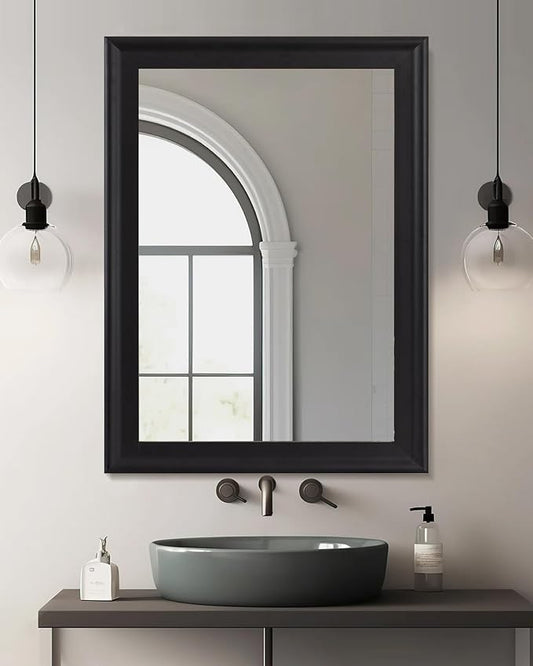 CULER Black Wood Wall Mirror for Bathroom,Rectangle Large 30 x 40 inch Hanging Vatiny Black Mirrors with Wooden Frame for Living Room,Bedroom,Entryway