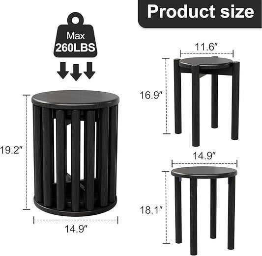 Stackable Stools Set of 4,Wood Stool,18 Inch Stool,Stacking Stools,Nesting Table,Sturdy and Durable,No Installation Required,Top Stackable Round Side Table (Black Barstool)