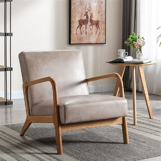 Container Furniture Direct Classic Comfortable Reading Small Modern Boho Microfiber Upholstered Lounge Armchair for Living Room, Reading, Bedroom, Office, and Small Spaces in Light Camel
