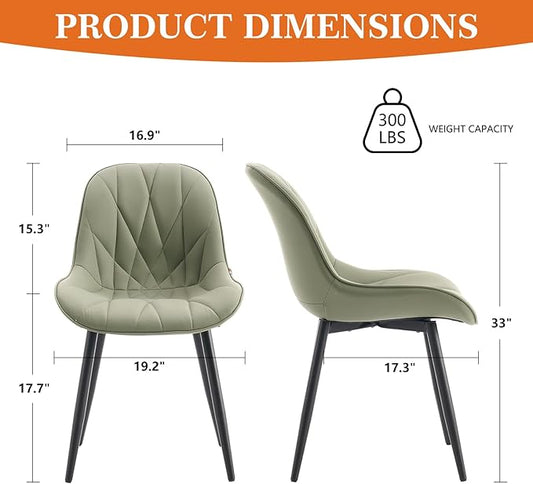 Rowill Dining Chairs Set of 2 - Upholstered Faux Leather Kitchen Chairs with Soft Cushion Backrest, Sturdy Metal Legs & Non-Slip Pads, Perfect Modern Design for Home Dining Room, Kitchen, Olive Green