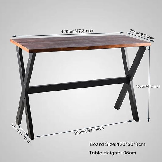 Bar Table, 47.24"L×41.33"H Bar Height Pub Table High Top Rectangular Sofa Console Table Kitchen Dining Coffee Table, for Narrow Space, Living Room, Indoor, Rustic Brown Wood, Industrial Black Metal