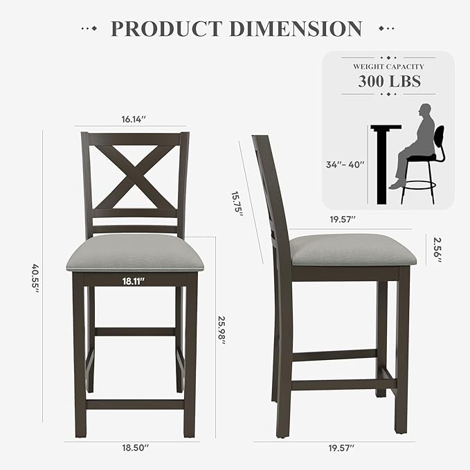COLAMY Bar Stools Set of 2, Counter Height Bar Stools, Mid Century Modern Barstools with Back, Wood Barstools for Kitchen Dining Room Bar, Dark Grey