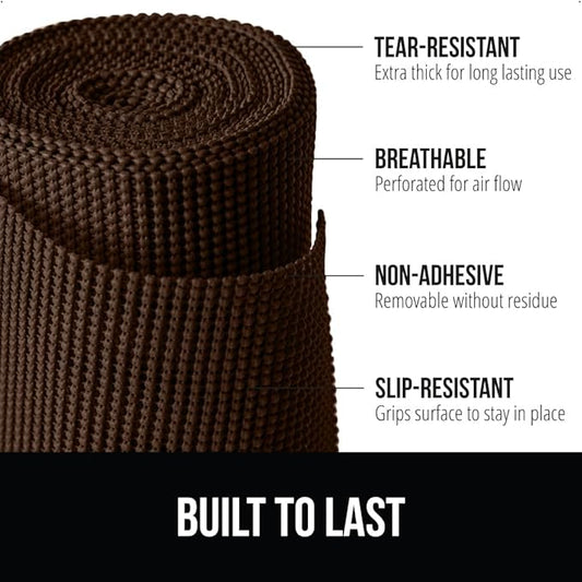 GORILLA GRIP powerGRIP Drawer Shelf and Cabinet Liner, Thick Strong Hold, Non-Adhesive Liners Protect Kitchen Cabinets and Cupboard, Bathroom Drawers, Easy Install, Breathable Mat, 17.5" x20', Brown