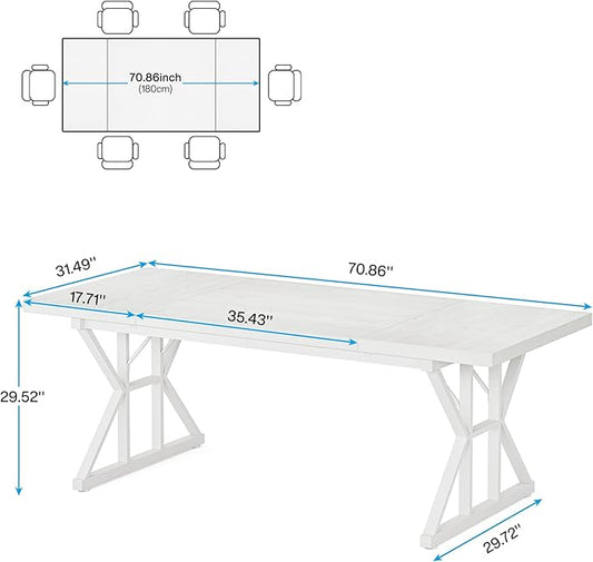 Tribesigns Farmhouse Dining Table for 6 People, 70.8-Inch Rectangular Wood Dining Table, Rustic Kitchen Table with Heavy Duty Metal Legs for Dining Room