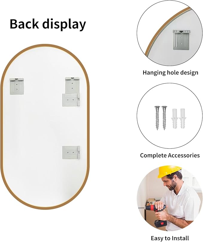 LAIYA 33x20inch Oval Wall Bathroom Mirror with Golden Aluminum Frame,Wall Mounted Oval Vanity Mirrors, Explosion-Proof Glass, Waterproof Design, Easy Installation,Horizontally/Vertically