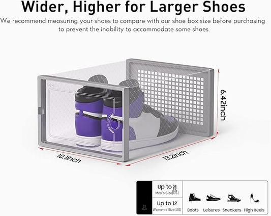 Kuject X-Large Shoe Storage Boxes Organizers Clear Plastic Stackable 12 Pack, Shoe Rack & Holder Substitute, Sneaker Containers, Toy Storage Organizer Bins for Entryway, Closet, Under Bed, Blue