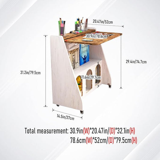Pmnianhua Home Office Desk with Wheels,Multipurpose Mobile Workstation,Rolling Computer Writing Desk with 4 Lockable Wheels and Storage(Rustic Brown)