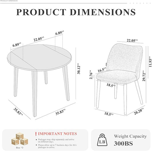 COLAMY 5-Piece Extendable Dining Table Set for 4, 36" Kitchen Round Wood Table with 4 Wooden Dining Room Chairs,Dark Brown/Green