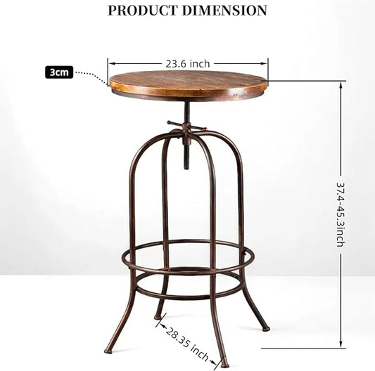 Vintage Bar Table Swivel Industrial Style Pub Table Kitchen Dining Tables Height Adjustable 37.4-45.3inch Coffee Table with Footrest